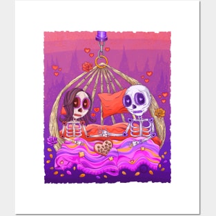 Cute Skeleton Couple -The Patio Swing Lovers- Día De Los Muertos Posters and Art